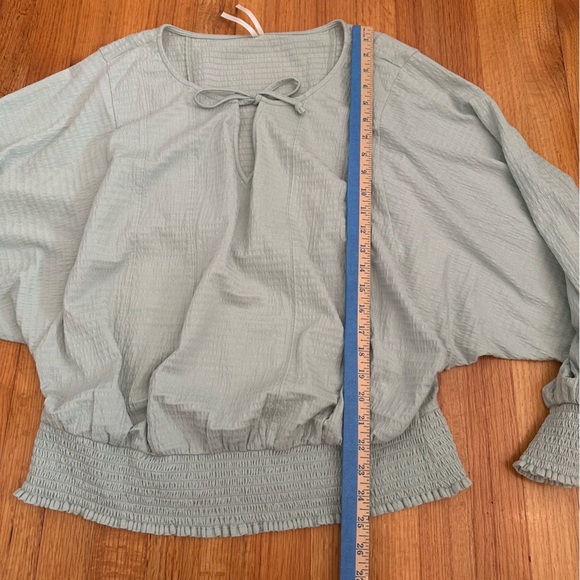 Anthropologie Rebecca Long Sleeve Smocked Waist Peasant Top Mint Green Sz L (j6) - Picture 11 of 11